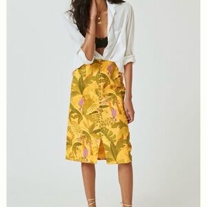 FARM Rio Women’s Banana Leaf Skirt Size Large Midi Gold Green Tropical